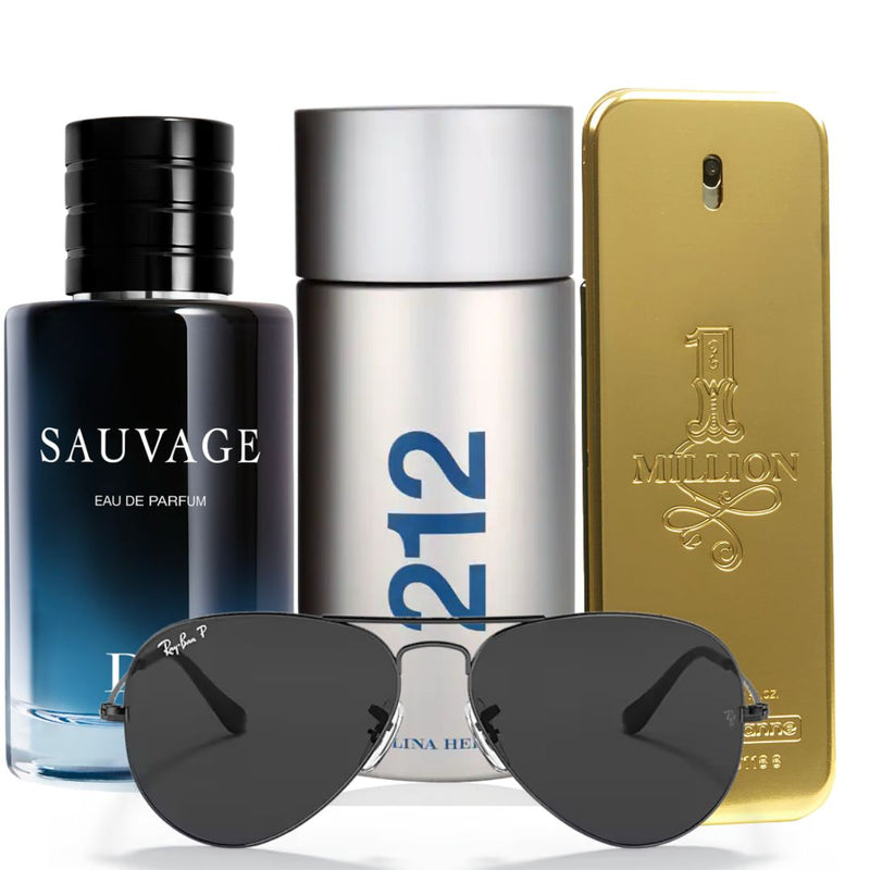 KIT 1 HOMBRE (3 PERFUMES + GAFAS RAYBAN)